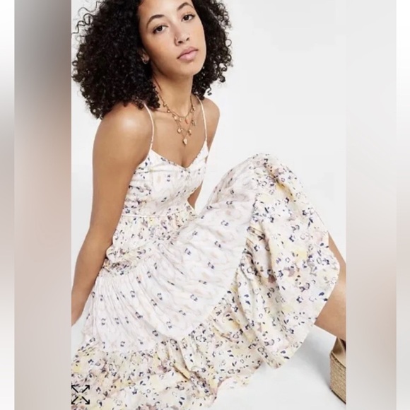 Lucky Brand Babydoll Tiered Sundress: Cream Pink Gold Taupe Mixed Media Print - Picture 5 of 16